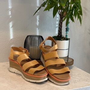 Sorel Tan and Orange Wedge Sandals